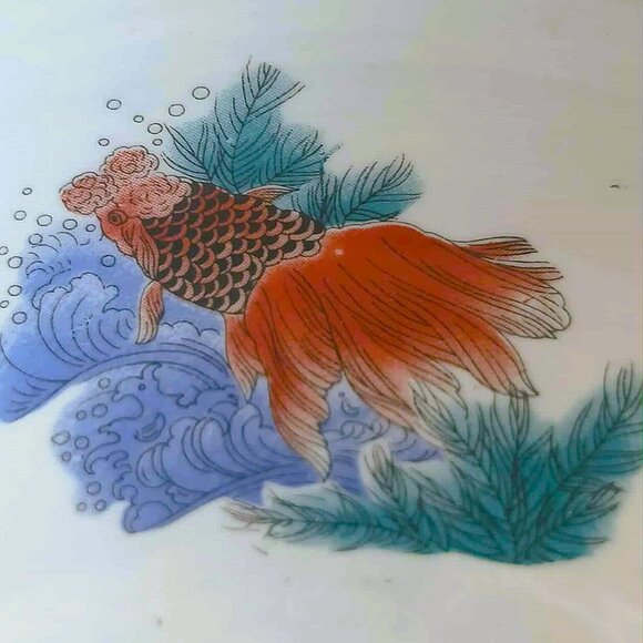 European-style Asian Influenced Intricate Moriage Koi Fish Bowl Planter - Picture 6 of 16